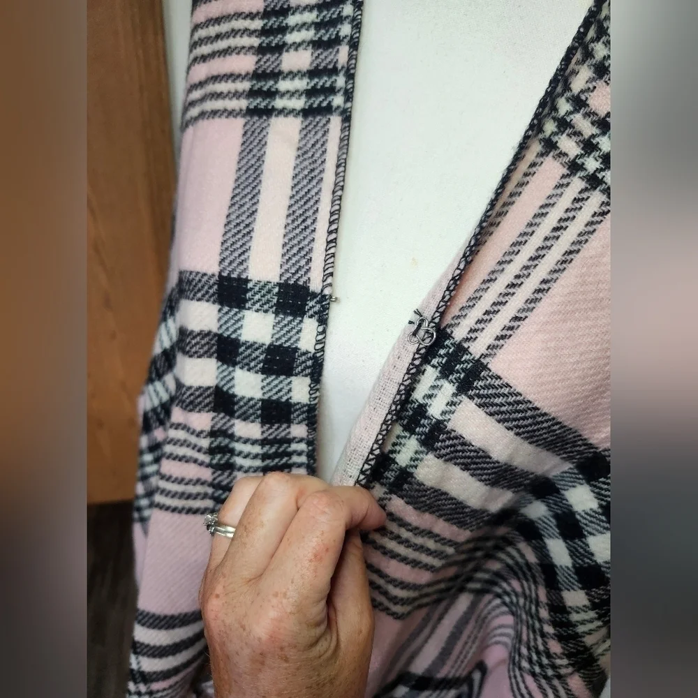Y2k Juicy Couture Pink and Black Plaid Blanket Poncho